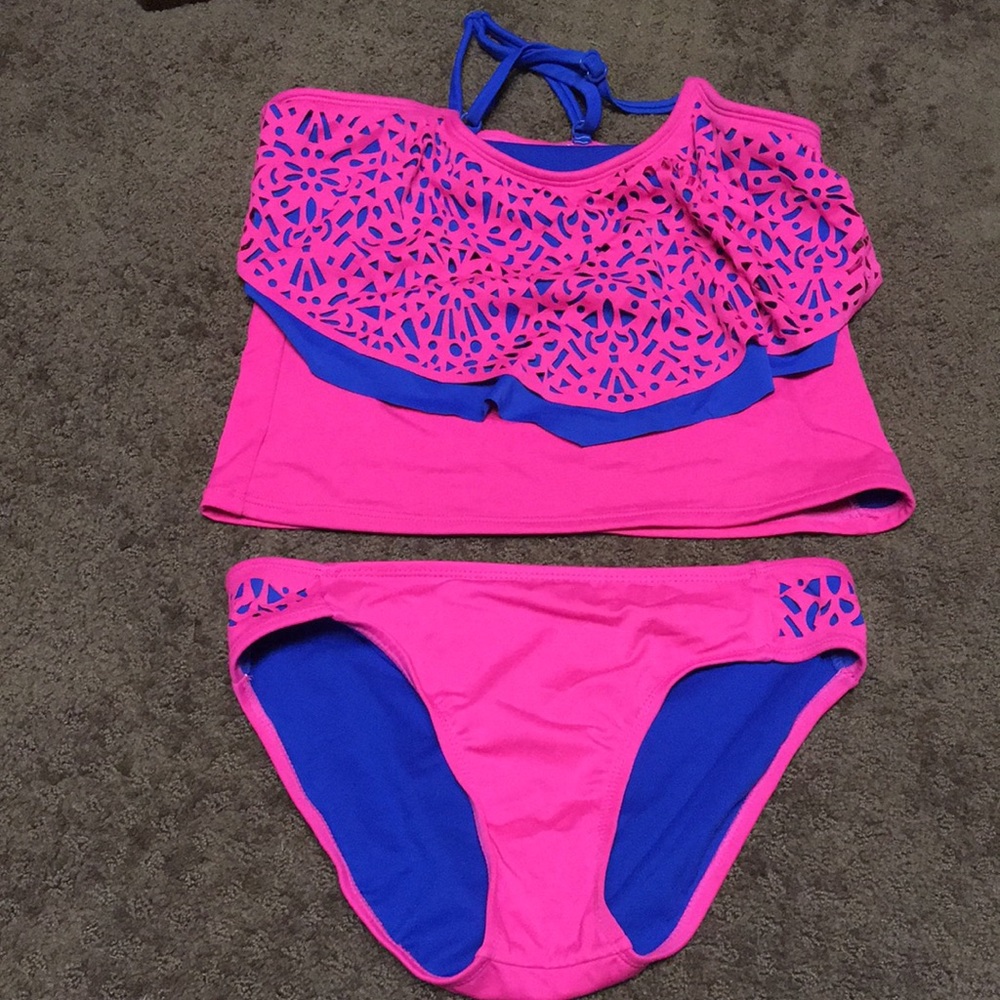 Justice bikini size 14 girls 2 piece pink & blue bathing suit swim EUC-like new